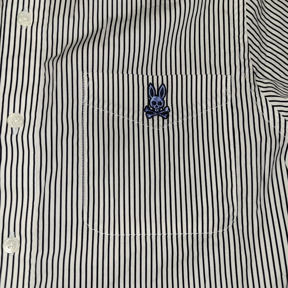Psycho Bunny Short Sleeve Button Down Shirt Men's Size XS Striped Blue White - Picture 4 of 8